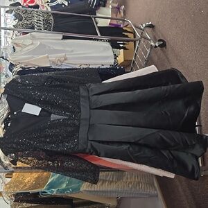 La Femme Black Sequin Midi Dress